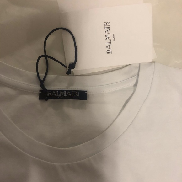 Balmain- White T-shirt with signature logo in gold - Picture 7 of 8